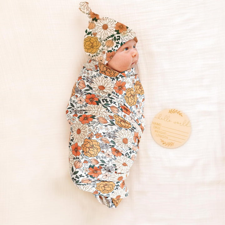 Konssy Baby Girl Newborn Receiving Blanket with Matching Headband and Beanie Set Baby Swaddle Nursery Swaddle Wrap