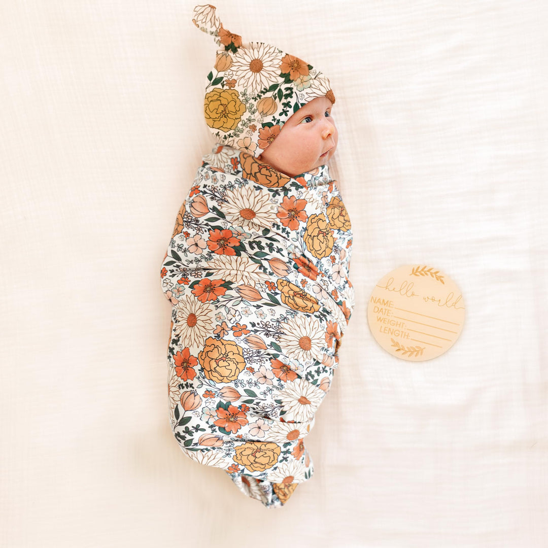 Konssy Newborn Swaddle Blanket with Beanie Hat Set, Baby Receiving Blanket - Cream - image 2
