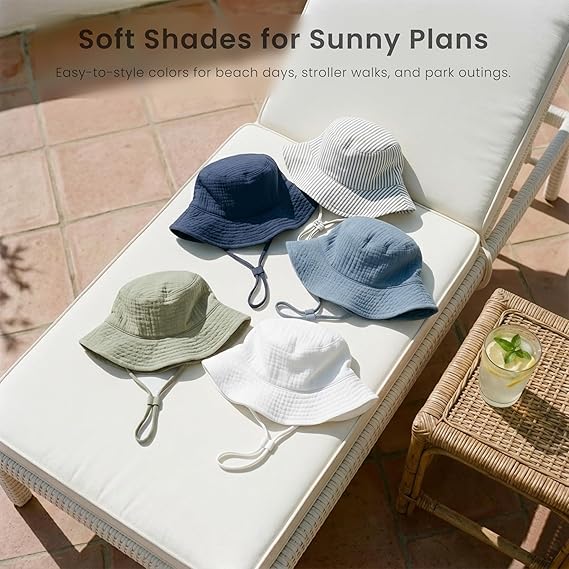 Konssy Muslin Baby Boy Sun Hat 2-Pack, Infant Sun Hat with Wide Brim, UPF 50+ Baby Beach Hat for 0-6 Months