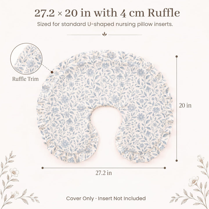 Konssy 100% Muslin Cotton Soft Nursing Pillow Cover with Ruffle Trim - Blue Flower - image 3