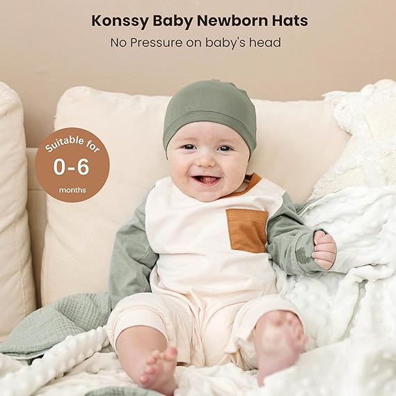 Konssy 6-Pack Baby Beanie Hats for Newborns, Soft Infant Caps for Boys & Girls