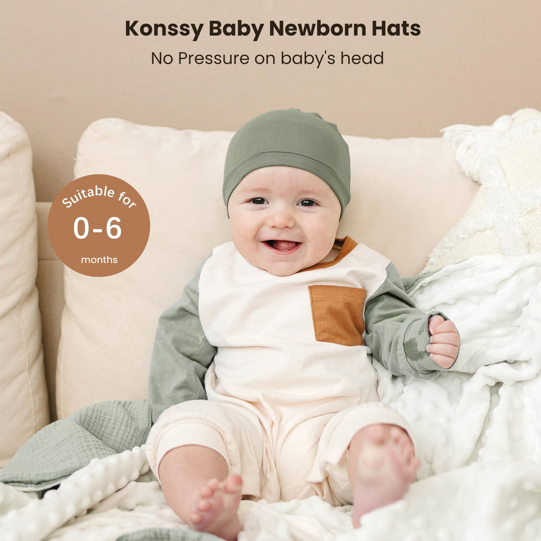 Konssy 6 Pack Baby Newborn Hats, Soft Beanie Hat for Infant Boys Girls 0-6M - Blue - image 2