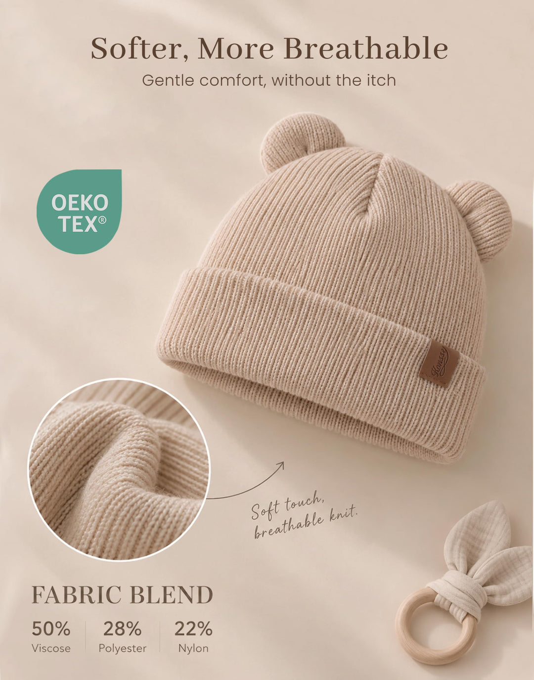 Konssy 4 Pack Baby Beanies with Bear Ear Winter Hat for Newborn 0-6 Months - Brown - image 2