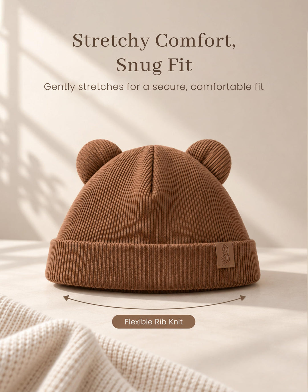 Konssy 4 Pack Baby Beanies with Bear Ear Winter Hat for Newborn 0-6 Months - Brown - image 9