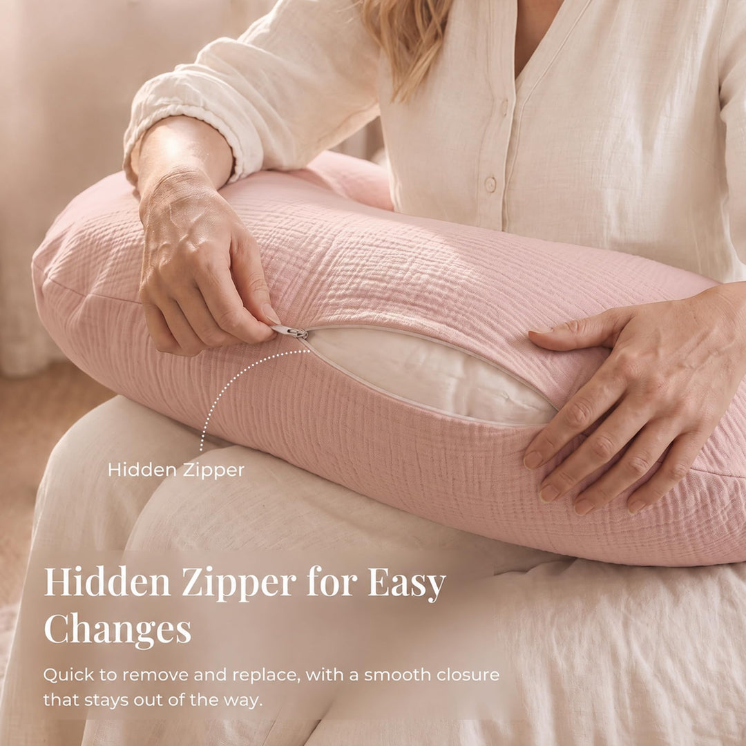 Konssy Muslin Nursing Pillow Covers, Soft Cover for Breastfeeding Pillows - Pink - image 3