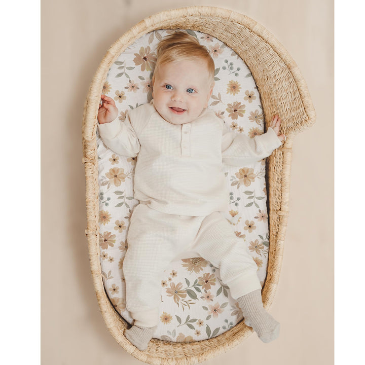 Konssy 2 Pack Muslin Bassinet Sheets for Baby Girls Boys, 32"x16" - Toffee, Flourish - image 2