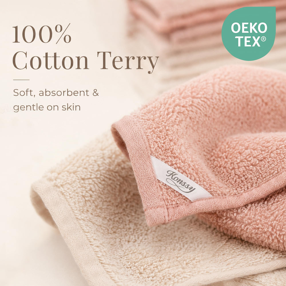 Konssy 6-Pack 100% Cotton Terry Face Cloths, Soft Wash Cloths for Women - Pink - image 2