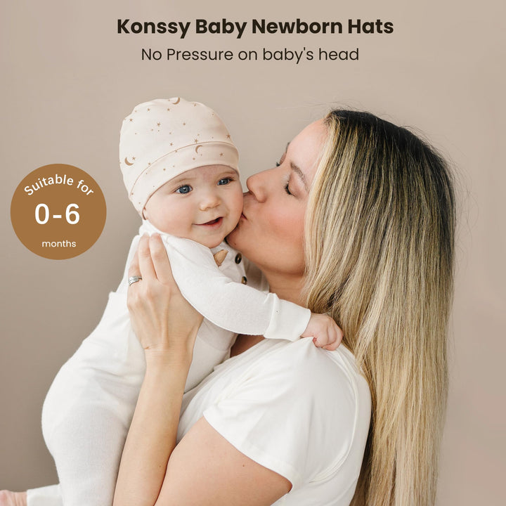 Konssy 6 Pack Baby Newborn Hats, Soft Beanie Hat for Infant Boys Girls 0-6M - Coffee Check - image 2