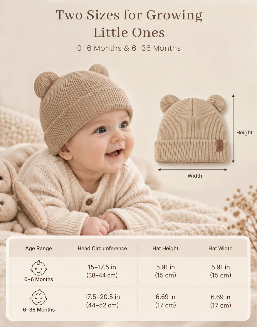 Konssy 4 Pack Baby Beanies with Bear Ear Winter Hat for Newborn 0-6 Months - Army Green - image 4