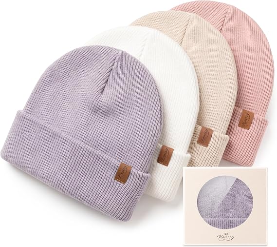 Konnsy 4 Pack Baby Beanie Warm Winter Hats for Newborn Infant Boys Girls | Cozy Double-Layer Knitted Warm Cap, Extra-Soft, Stretch Beanies Without Tight Marks, Multicolor set, Baby Beanies 0-6 Months