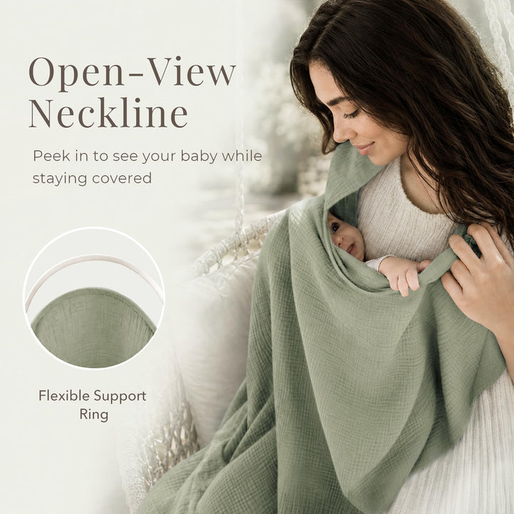 Konssy Muslin Nursing Cover Up for Breastfeeding with Rigid Hoop - shuangceng-buruzhao-Wulv-New - image 4