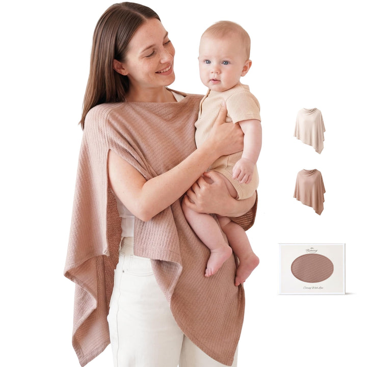 Konssy Nursing Cover for Breastfeeding, Soft Breathable Privacy Poncho - Camel - image 1