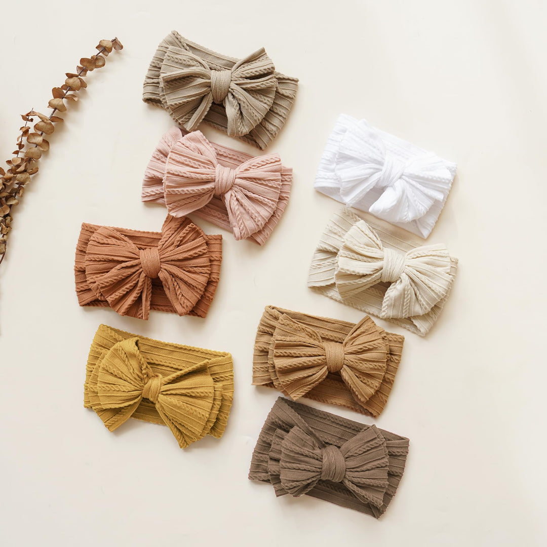 Prohouse 8 Pack Baby Bows Headbands for Girls, Newborn Nylon Headbands - Camel - image 4