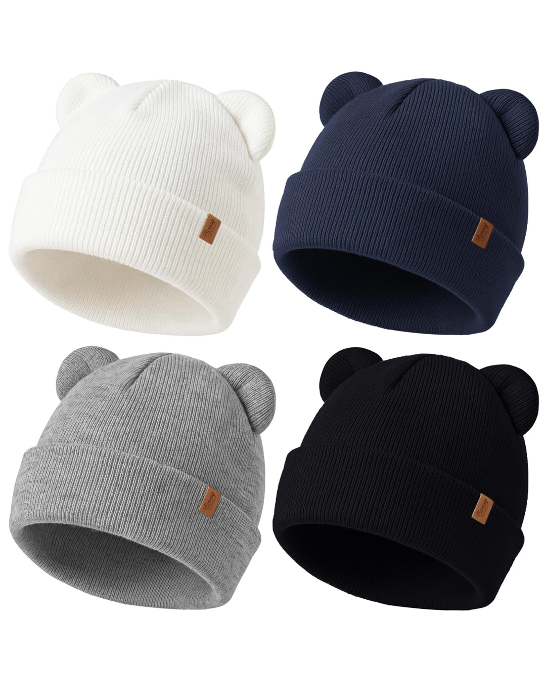Konssy 4 Pack Baby Beanies with Bear Ear Winter Hat for Newborn 0-6 Months - Navy - image 1