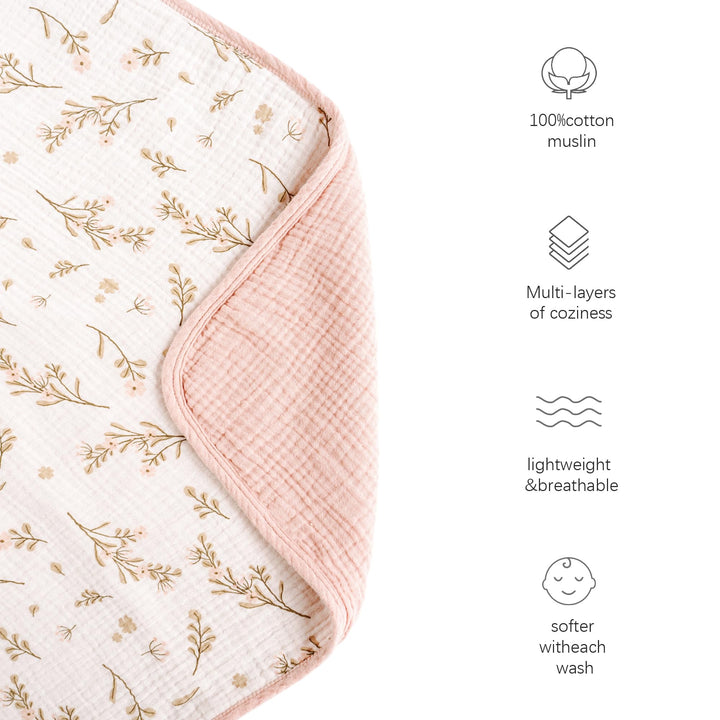 Konssy 100% Cotton Muslin Baby Blanket for Girls Boys, 40"x36"   - Floral - image 3