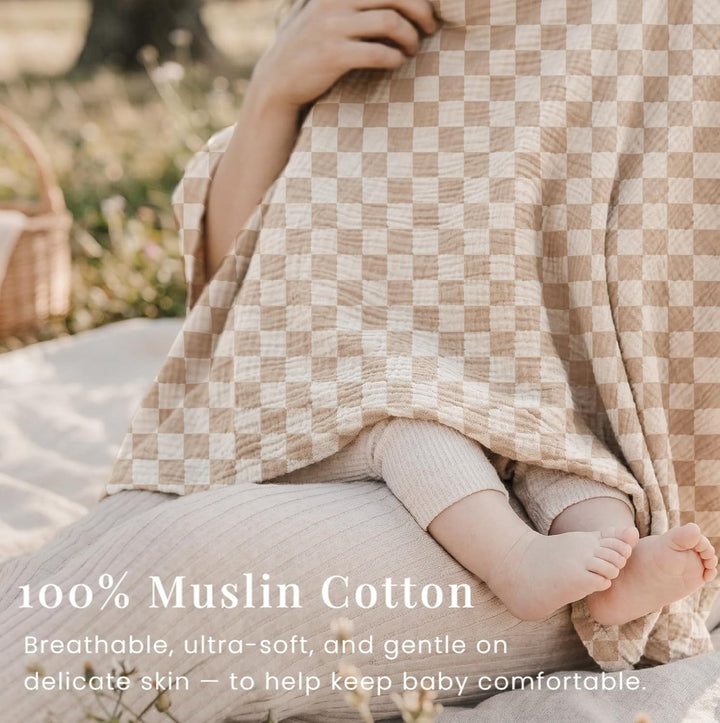 Konssy Muslin Nursing Cover for Breastfeeding, 360° Full Privacy Breathable 100% Cotton Breastfeeding Cover, Multi-use Carseat Canopy