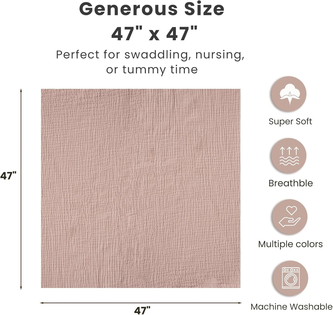 Konssy 3 Pack Muslin Swaddle Blankets for Unisex, Newborn Receiving Blanket, Large 47 x 47 inches, Soft Breathable Muslin Baby Swaddles for Boys & Girls