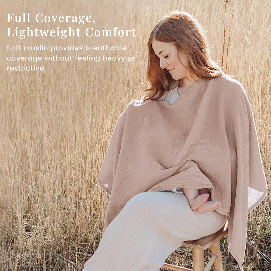 Konssy Muslin Nursing Cover for Women, 360° Full Privacy Poncho - Taupe - image 3