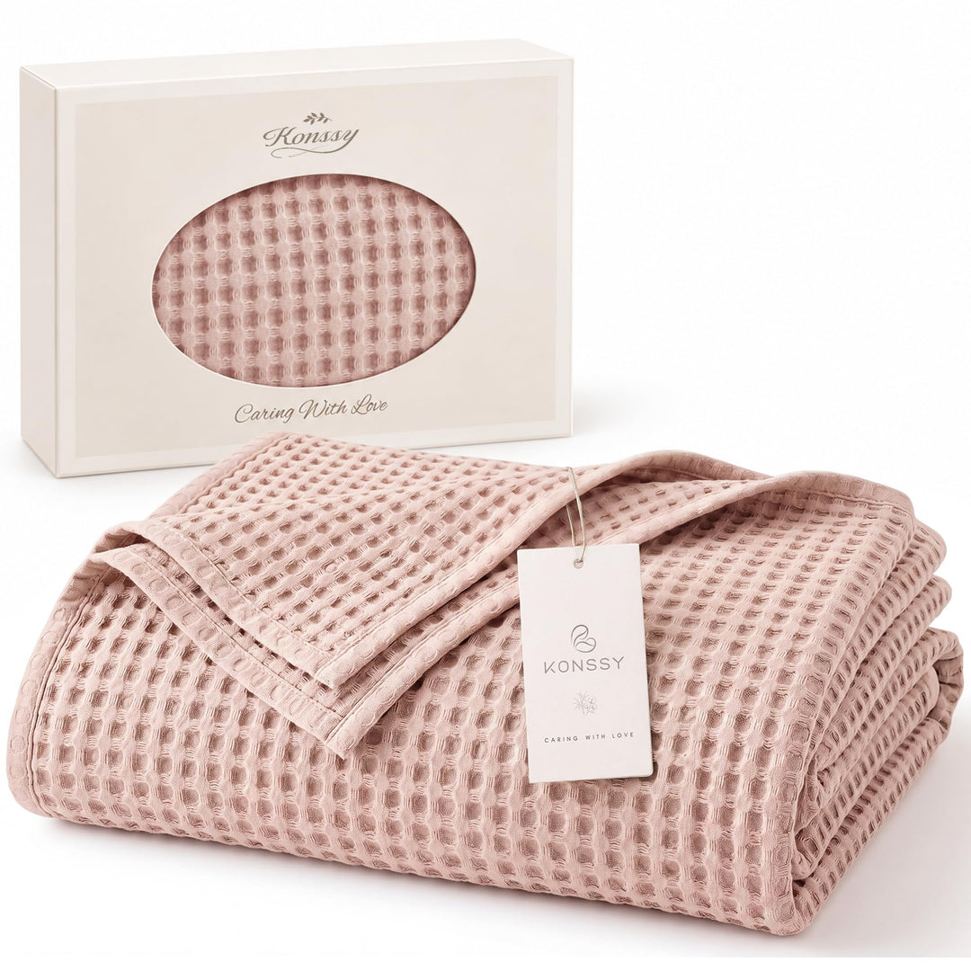 Konssy Waffle Baby Blanket for Boys & Girls, Softer Newborn Swaddle Blanket - Pink - image 1