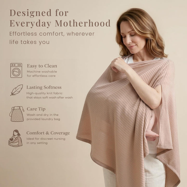 Konssy Nursing Cover for Breastfeeding, Soft Breathable Privacy Poncho - Camel - image 5
