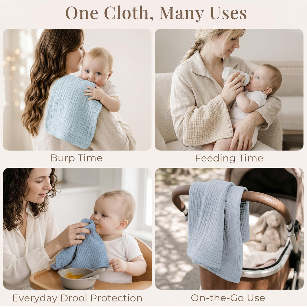 Konssy 7-Pack Muslin Baby Burp Cloths, 6-Layer 100% Cotton - Blue - image 3