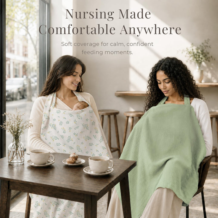 Konssy Muslin Nursing Cover Up for Breastfeeding with Rigid Hoop - shuangceng-buruzhao-zhonglv-New - image 8