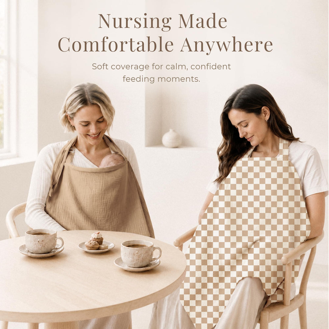 Konssy Muslin Nursing Cover Up for Breastfeeding with Rigid Hoop - Coffee Check - image 8
