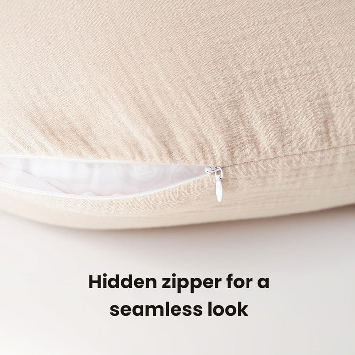 Konssy Muslin Nursing Pillow Covers, Soft and Cute Nursing Covers for Breastfeeding Pillows, Ideal for Newborn Baby Boys and Girls (Fog Green, Cream) - 2 Pack