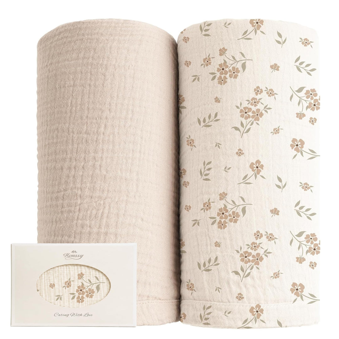 Konssy Muslin Swaddle Blankets, 100% Cotton Receiving Blankets, 47"x 47" - Blossom,cream - image 1