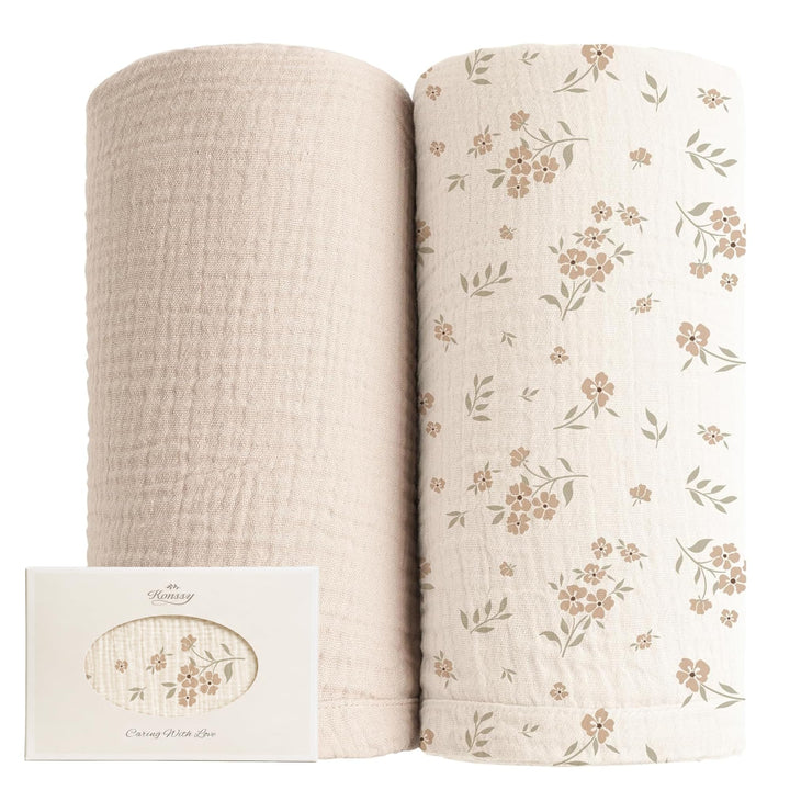 Konssy Muslin Swaddle Blankets, 100% Cotton Receiving Blankets, 47"x 47" - Blossom,cream - image 1