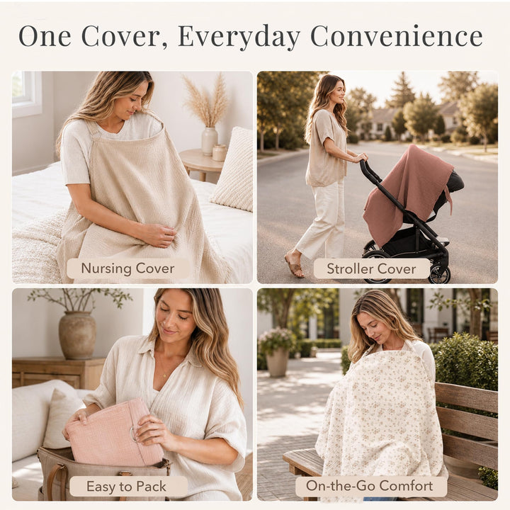 Konssy Muslin Nursing Cover Up for Breastfeeding with Rigid Hoop - Pink Sun - image 7
