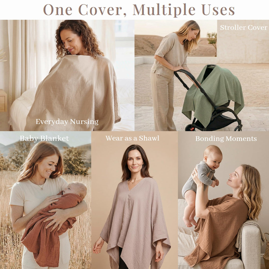 Konssy Muslin Nursing Cover for Women, 360° Full Privacy Poncho - Black - image 6