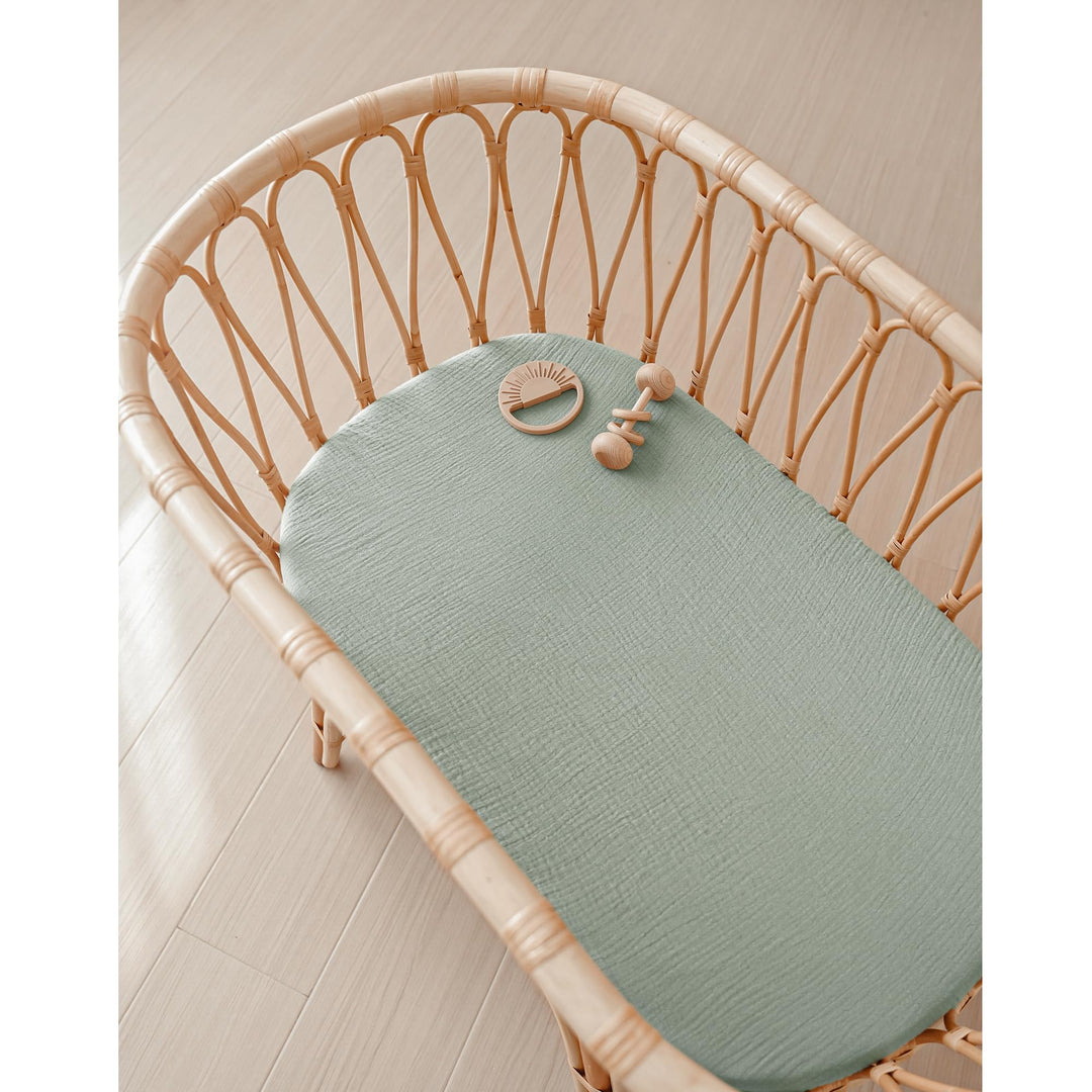 Konssy 2 Pack Muslin Bassinet Sheets for Baby Girls Boys, 32"x16" - Green,Green Leaves - image 5