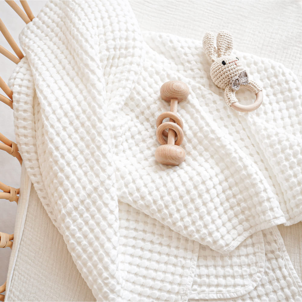 Konssy Waffle Baby Blanket for Boys & Girls, Soft Newborn Swaddle Blanket - White - image 2