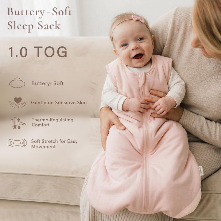 Konssy Rayon Made from Bamboo Baby Sleep Sack 0-6 Months, 1.0 TOG - Pink - image 4