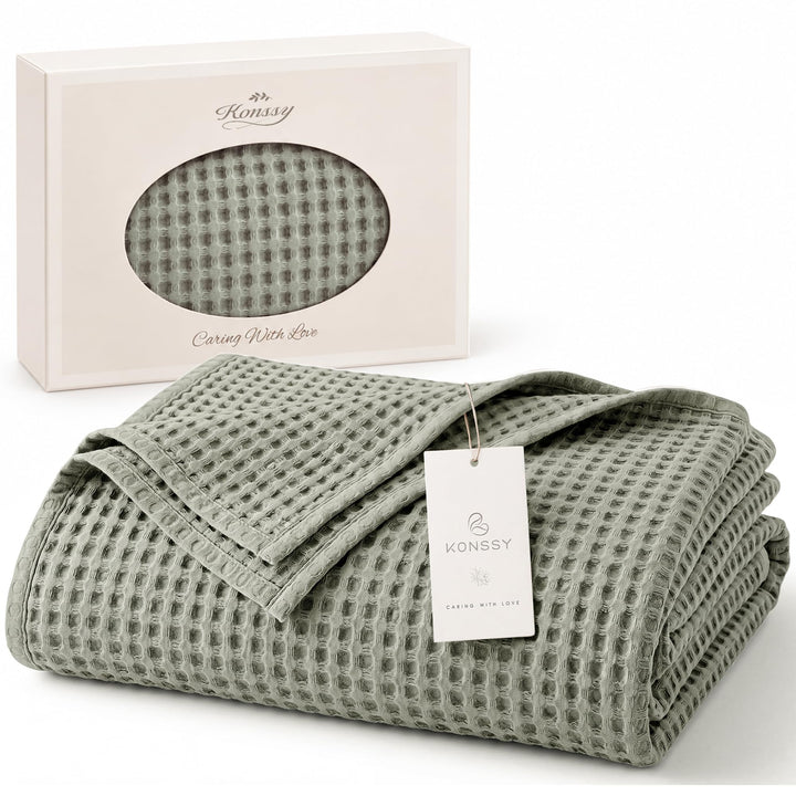 Konssy Waffle Baby Blanket for Boys & Girls, Softer Newborn Swaddle Blanket - Fog Green - image 1