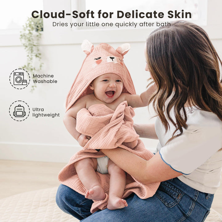 Konssy Muslin Hooded Baby Towels - Rabbit,Dear - image 3