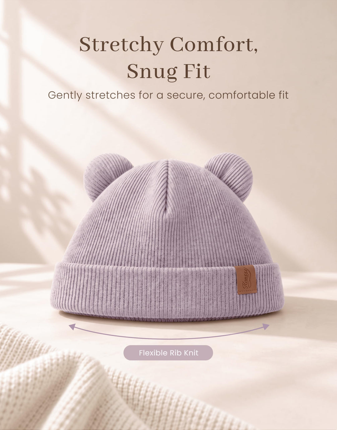 Konssy 4 Pack Baby Beanies with Bear Ear Winter Hat for Newborn 0-6 Months - Purple - image 9