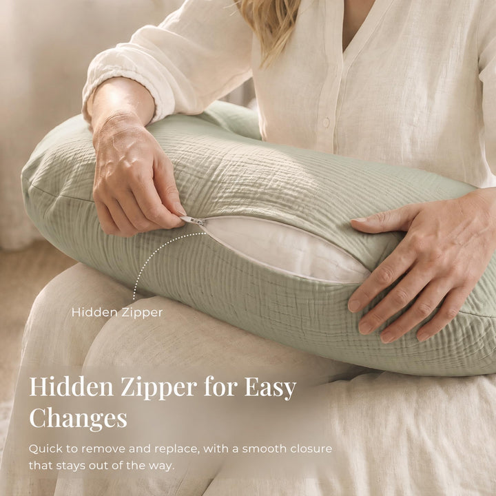 Konssy Muslin Nursing Pillow Covers, Soft Cover for Breastfeeding Pillows - Fog Green - image 3