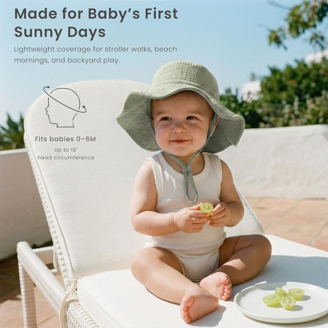 Konssy Muslin Baby Boy Sun Hat 2-Pack, Infant Sun Hat with Wide Brim, UPF 50+ Baby Beach Hat for 0-6 Months - Navy-fog green - image 4
