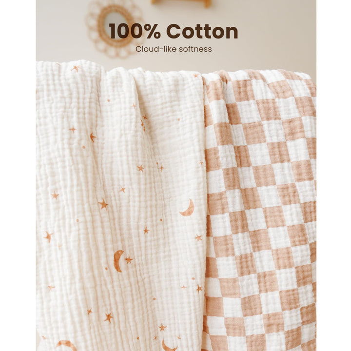 Konssy 2 Pack Muslin Bassinet Sheets for Baby Girls Boys, 32"x16" - Coffee Check,Moon - image 3