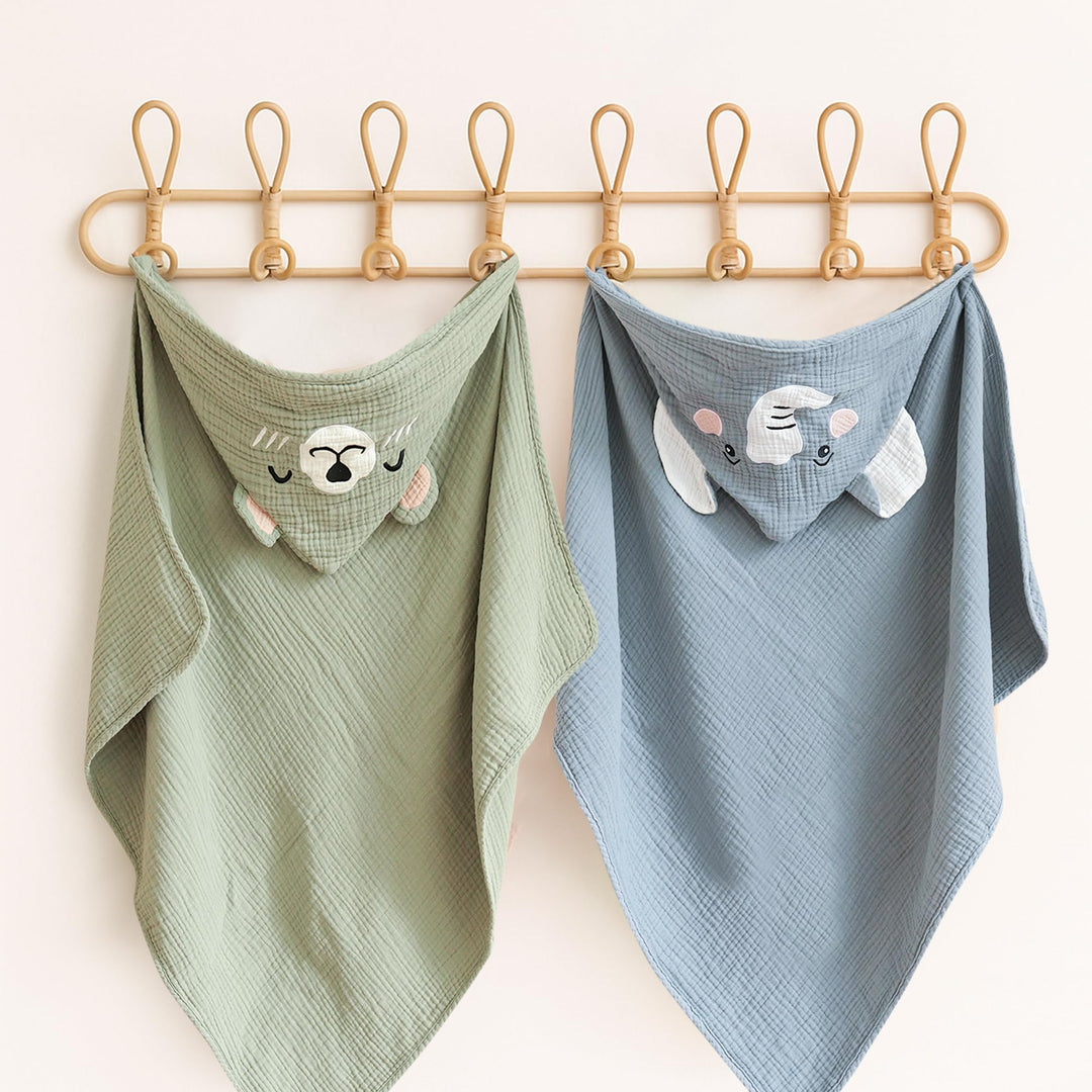 Konssy 2-Pack Muslin Baby Towels with Animal Hooded Design, 32 x 32 In - Dongwu-Yujin-Lanxiangxiong-Xin - image 8