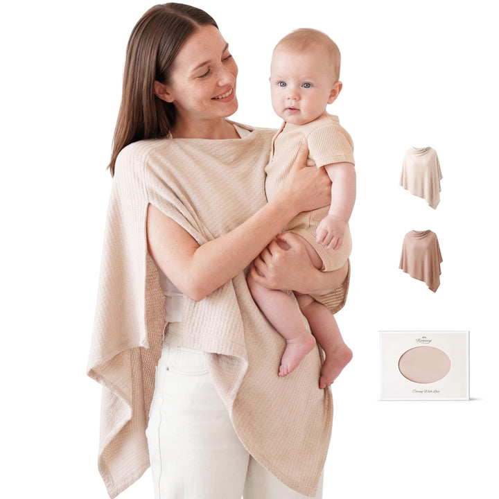 Konssy Nursing Cover for Breastfeeding, Soft Breathable Privacy Poncho - Beige - image 1