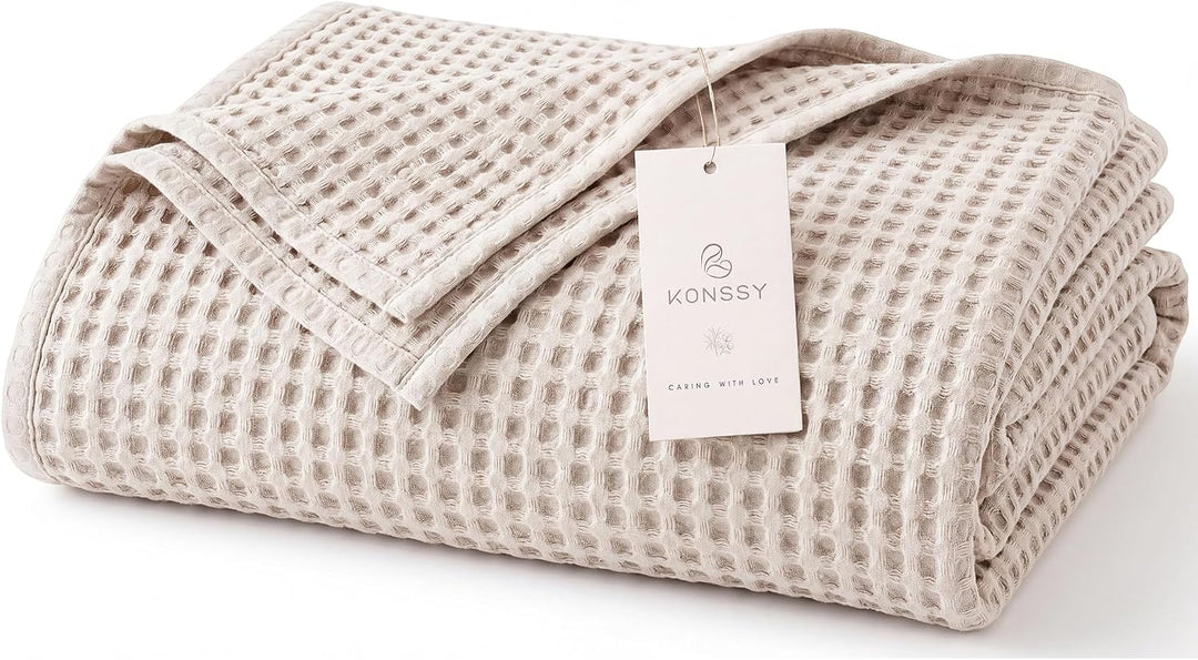 Konssy Waffle Baby Blanket for Boys & Girls, Soft Newborn Swaddle Blanket | Waffle Knit, Cozy Crib Blanket Neutral for Nursery, Stroller & Toddler Bed, Machine Washable, 43" x 43"