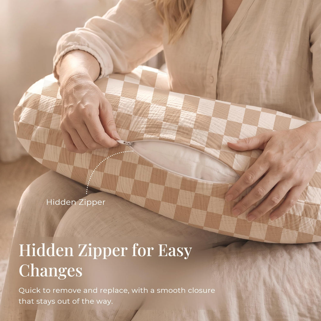 Konssy Muslin Nursing Pillow Covers, Soft Cover for Breastfeeding Pillows - Coffee Check - image 3