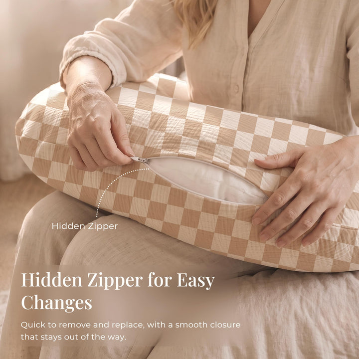 Konssy Muslin Nursing Pillow Covers, Soft Cover for Breastfeeding Pillows - Coffee Check - image 3