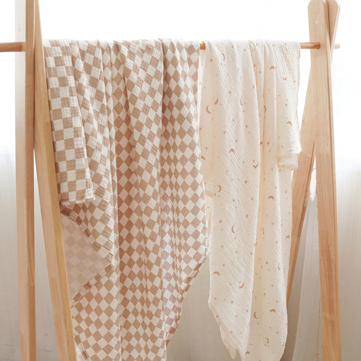 Konssy Muslin Swaddle Blankets, 100% Cotton Receiving Blankets, 47"x 47" - Coffee Check,Moon - image 7