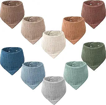 Konssy Muslin Baby Bibs 10 Pack Baby Bandana Drool Bibs 100% Cotton for Unisex Boys Girls