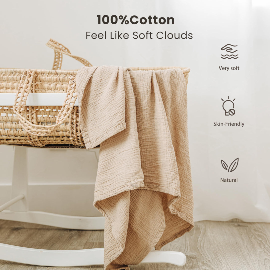 Konssy Muslin Swaddle Blankets, 100% Cotton Receiving Blankets, 47"x 47" - Peach Blossom Sun - image 2