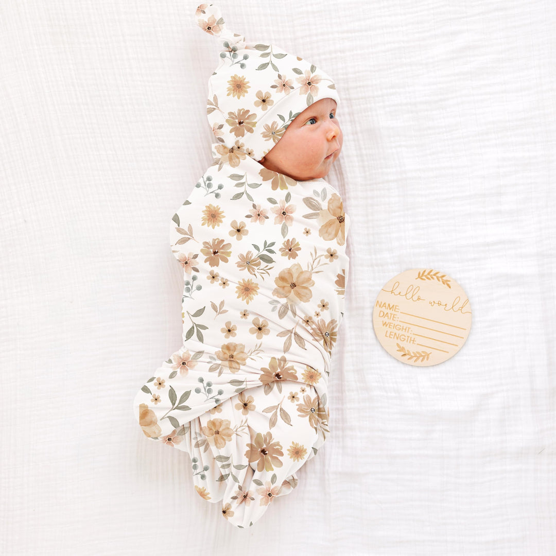 Konssy Newborn Swaddle Blanket with Beanie Hat Set, Baby Receiving Blanket - YinhuaMaoziZuhe-Baihuahui-New - image 2